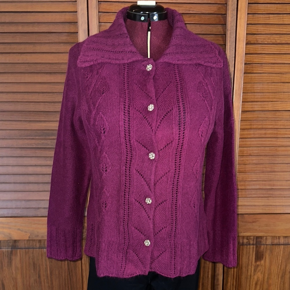 Christopher & Banks Women's Purple Collared Cardigan Sweater Size L
